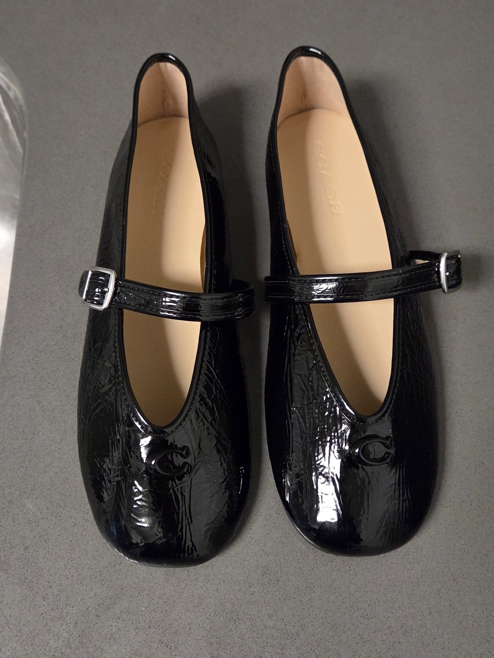 Coach Black Patent Mary Jane Flats with Buckle Strap